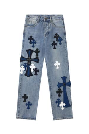 [크롬하츠] 크로스 패치 워싱 데님 팬츠