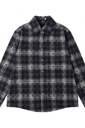 [크롬하츠] 크로스 패치 버튼 자가드 체크셔츠