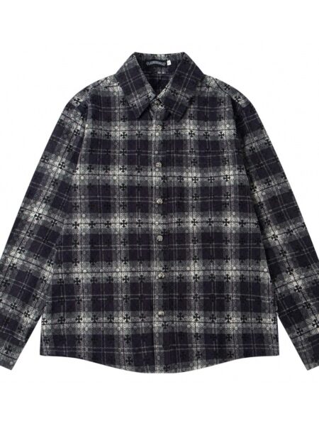 [크롬하츠] 크로스 패치 버튼 자가드 체크셔츠