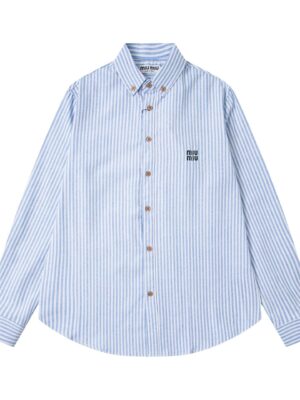 [미우미우] 로고 자수 스트라이프 셔츠
