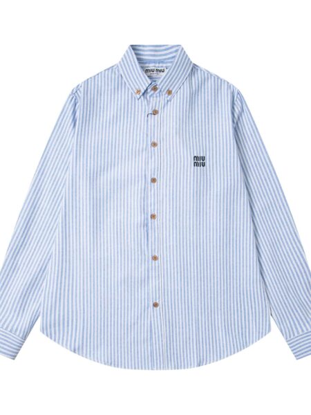 [미우미우] 로고 자수 스트라이프 셔츠