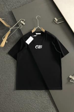 [디올] 블랙 코튼 화이트 CD 부클 자수 티셔츠