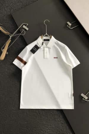 [제냐] 스트라이프 반팔 슬림핏 폴로 셔츠 - 화이트