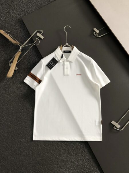 [제냐] 스트라이프 반팔 슬림핏 폴로 셔츠 - 화이트