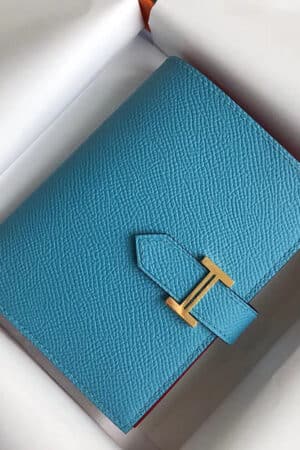[에르메스] Bearn Compact 베안 반지갑 7F Bleu Paon+9M Sanguine Epsom 송아지가죽