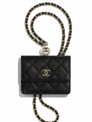 [샤넬] CC 캐비어 플랩 금장 체인 목걸이 카드지갑 AP2119