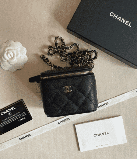 [샤넬] 미니 베니티백 캐비어 블랙 체인 금장 AP1340