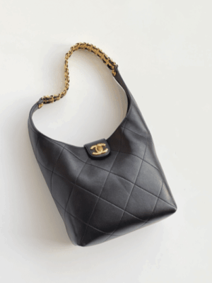 [샤넬] 스몰 호보 핸드백 램스킨 블랙 골드 메탈 AS5403