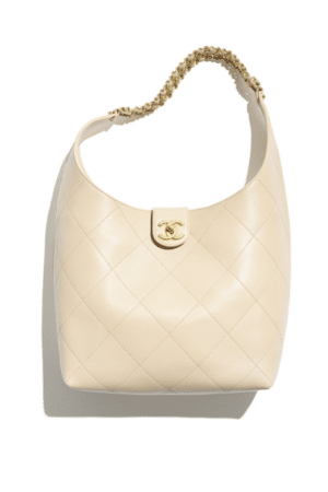 [샤넬] 라지 호보 핸드백 램스킨 베이지 골드 메탈 AS5410