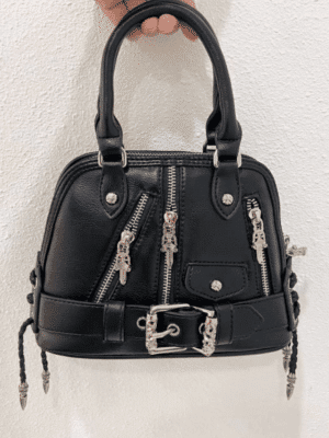 [크롬하츠] 실버 장식 투톤세무믹스 가죽 바이커백 스몰 토트백