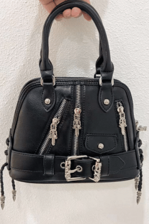 [크롬하츠] 실버 장식 투톤세무믹스 가죽 바이커백 스몰 토트백