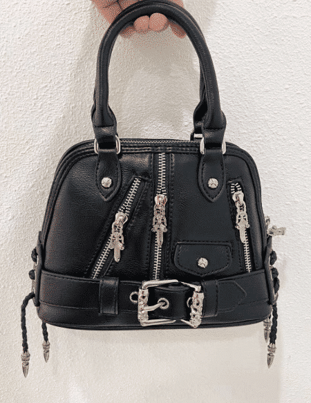 [크롬하츠] 실버 장식 투톤세무믹스 가죽 바이커백 스몰 토트백