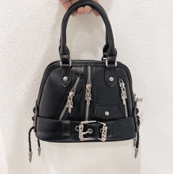 [크롬하츠] 실버 장식 투톤세무믹스 가죽 바이커백 스몰 토트백