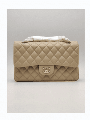 [샤넬] 미디움 클래식 플랩백 베이지 캐비어 금장 A01112