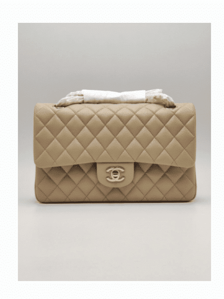 [샤넬] 미디움 클래식 플랩백 베이지 캐비어 금장 A01112