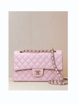[샤넬] 클래식 플랩백 라이트 핑크 캐비어 카프스킨 금장 A01112