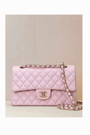 [샤넬] 클래식 플랩백 라이트 핑크 캐비어 카프스킨 금장 A01112