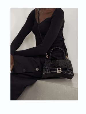 [발렌시아가] 아워글래스 스몰 크로커다일 엠보싱 핸드백 블랙 은장/금장 5935461LRGM1000