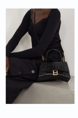 [발렌시아가] 아워글래스 스몰 크로커다일 엠보싱 핸드백 블랙 은장/금장 5935461LRGM1000