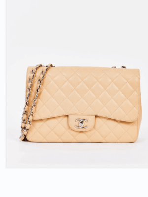 [샤넬] 클래식 라지 플랩 백 캐비어 베이지 은장 A58600