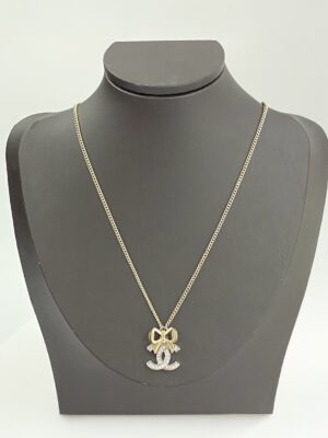 [샤넬] CC 로고 골드 리본 목걸이