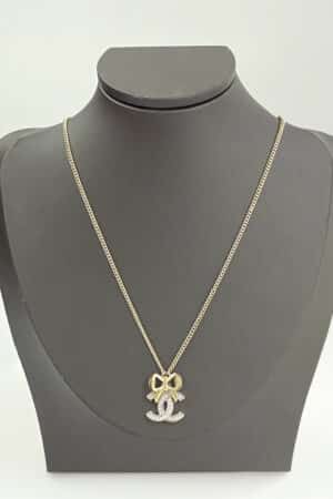 [샤넬] CC 로고 골드 리본 목걸이