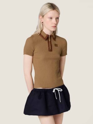 [미우미우] 리브드 니트 캐시미어 폴로 스웨터