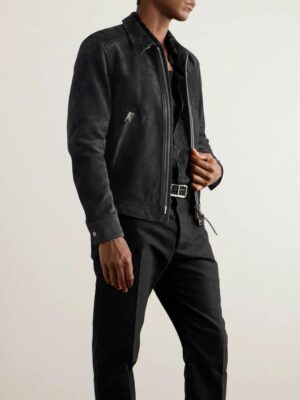 [톰포드] 레더 트리밍 스웨이드 보머 재킷