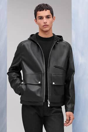 [에르메스] 레더 디테일 리버서블 지퍼 후드 재킷