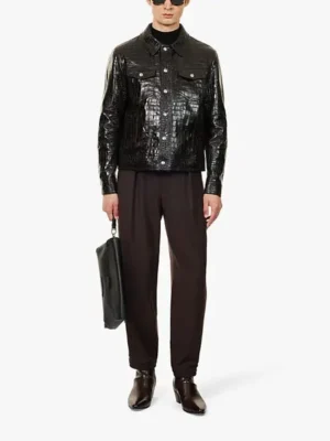 [톰포드] 크록 에펙트 레더 트럭커 자켓