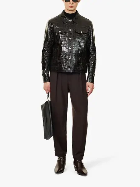 [톰포드] 크록 에펙트 레더 트럭커 자켓