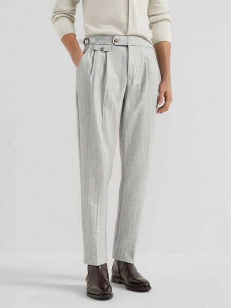 [브루넬로 쿠치넬리] 스트라이프 테일러드 팬츠 (2 COLORS)