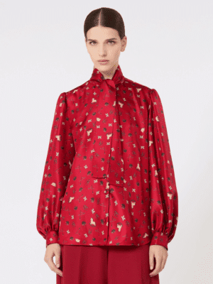 [막스마라] 프린트 실크 퍼시보우 셔츠
