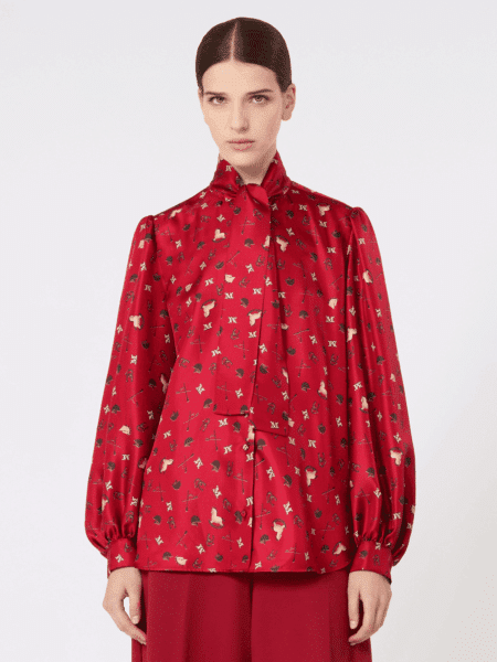[막스마라] 프린트 실크 퍼시보우 셔츠