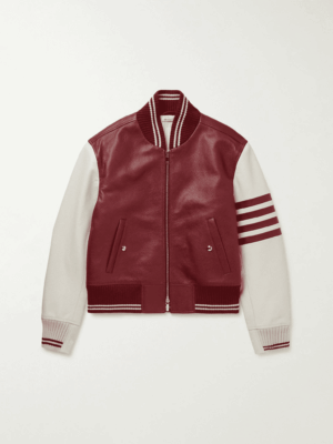 [톰브라운] 스트라이프 풀그레인 레더 봄버 재킷