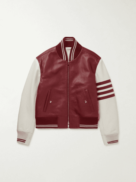 [톰브라운] 스트라이프 풀그레인 레더 봄버 재킷