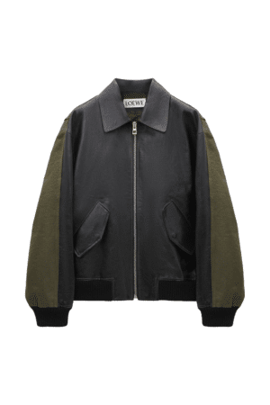 [로에베] 레더와 캔버스 블렌드 봄버 재킷