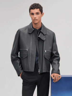 [에르메스] 오라쥬 플랩 칼라 장식 지퍼 스트레이트 컷 재킷