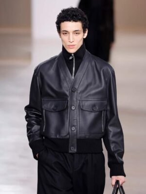 [에르메스]  레이어드 스타일 램스킨 니트 믹스 자켓