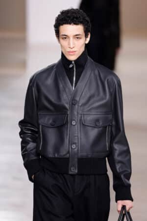 [에르메스]  레이어드 스타일 램스킨 니트 믹스 자켓