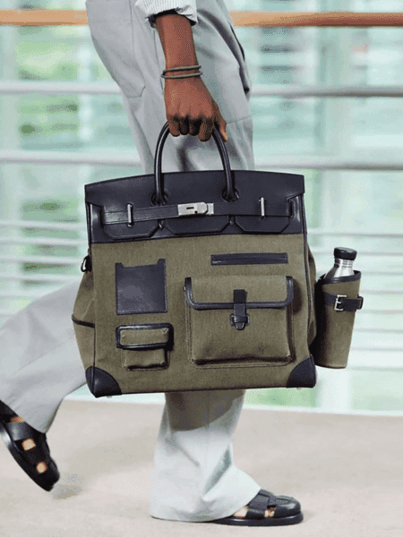 [에르메스] 버킨 카고 HAC 40cm Canvas & Swift / Noir & Vert Militaire