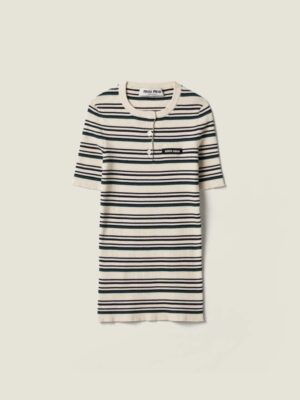 [미우미우] 립드 칼라 스트라이프 스웨터