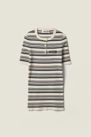 [미우미우] 립드 칼라 스트라이프 스웨터