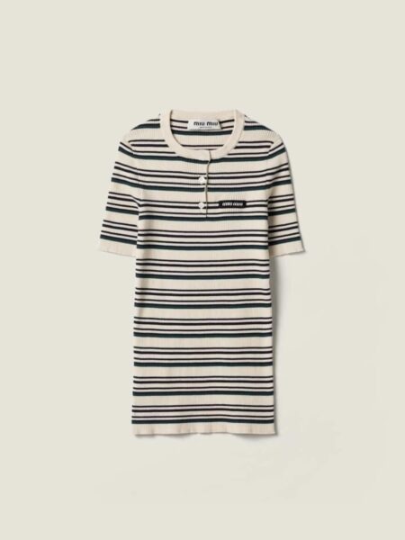 [미우미우] 립드 칼라 스트라이프 스웨터