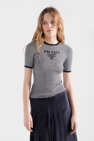[프라다] 스트라이프 실크 크루넥 스웨터