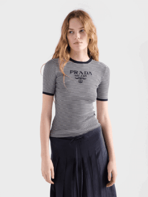 [프라다] 스트라이프 실크 크루넥 스웨터