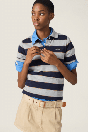 [미우미우] 스트라이프 저지 폴로 셔츠