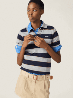 [미우미우] 스트라이프 저지 폴로 셔츠
