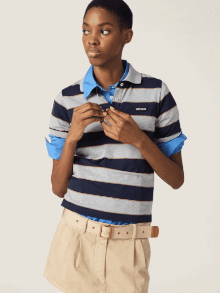 [미우미우] 스트라이프 저지 폴로 셔츠