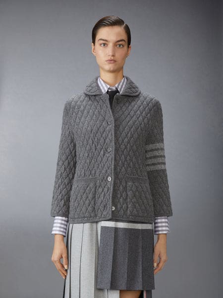 [톰브라운] 퀼티드 니트 자카드 메리노 울 4-바 워크 자켓/ 그레이